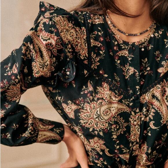 Sezane Meadow Floral Blouse Black Multi - Picture 16 of 16